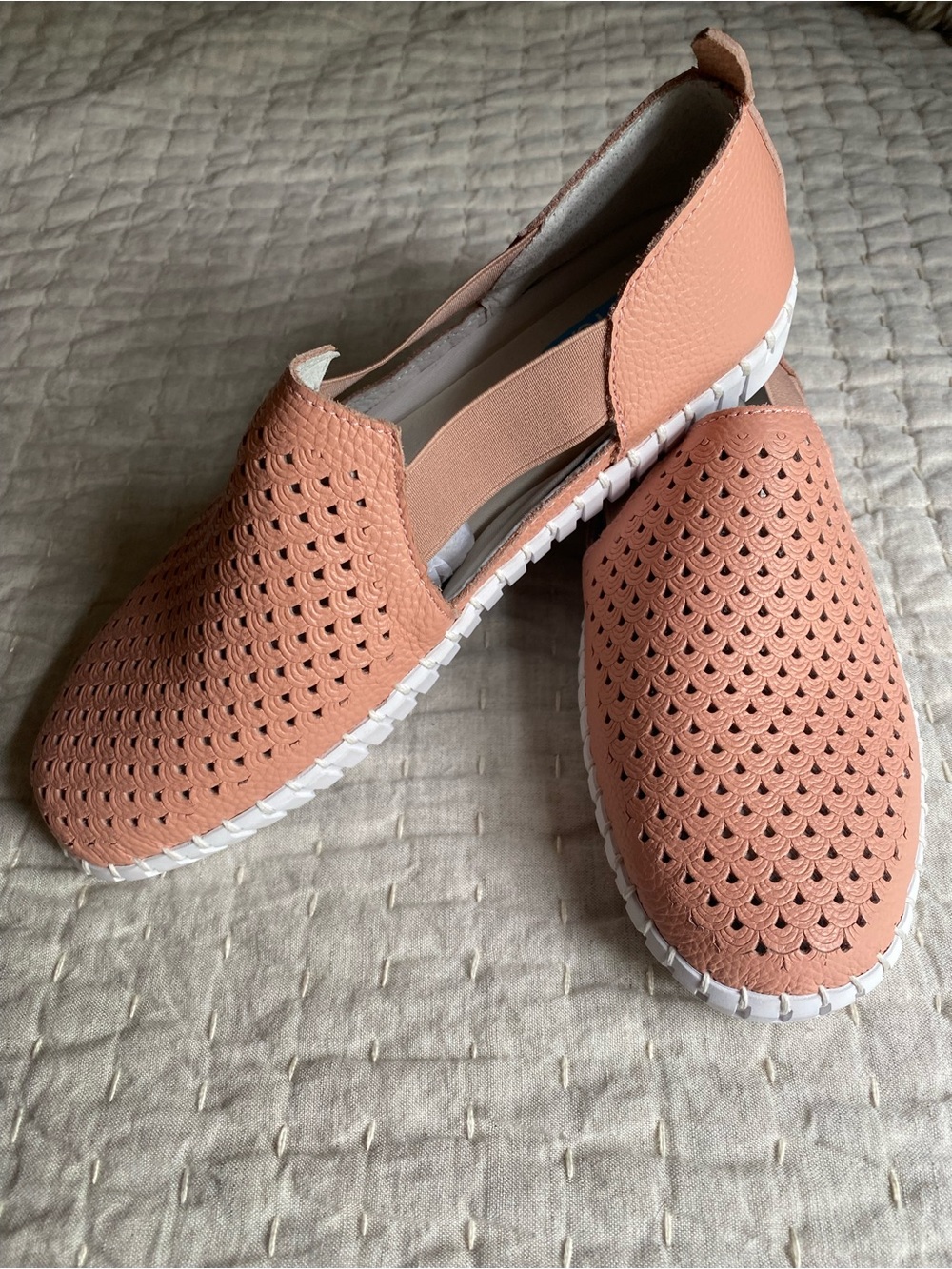 bernie mev. Peach Perforated Slip-On Loafers